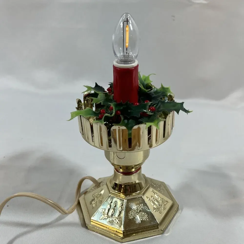 Vintage Blow Mold Plastic Light Up Candle Christmas Holly Lamp Electric Window